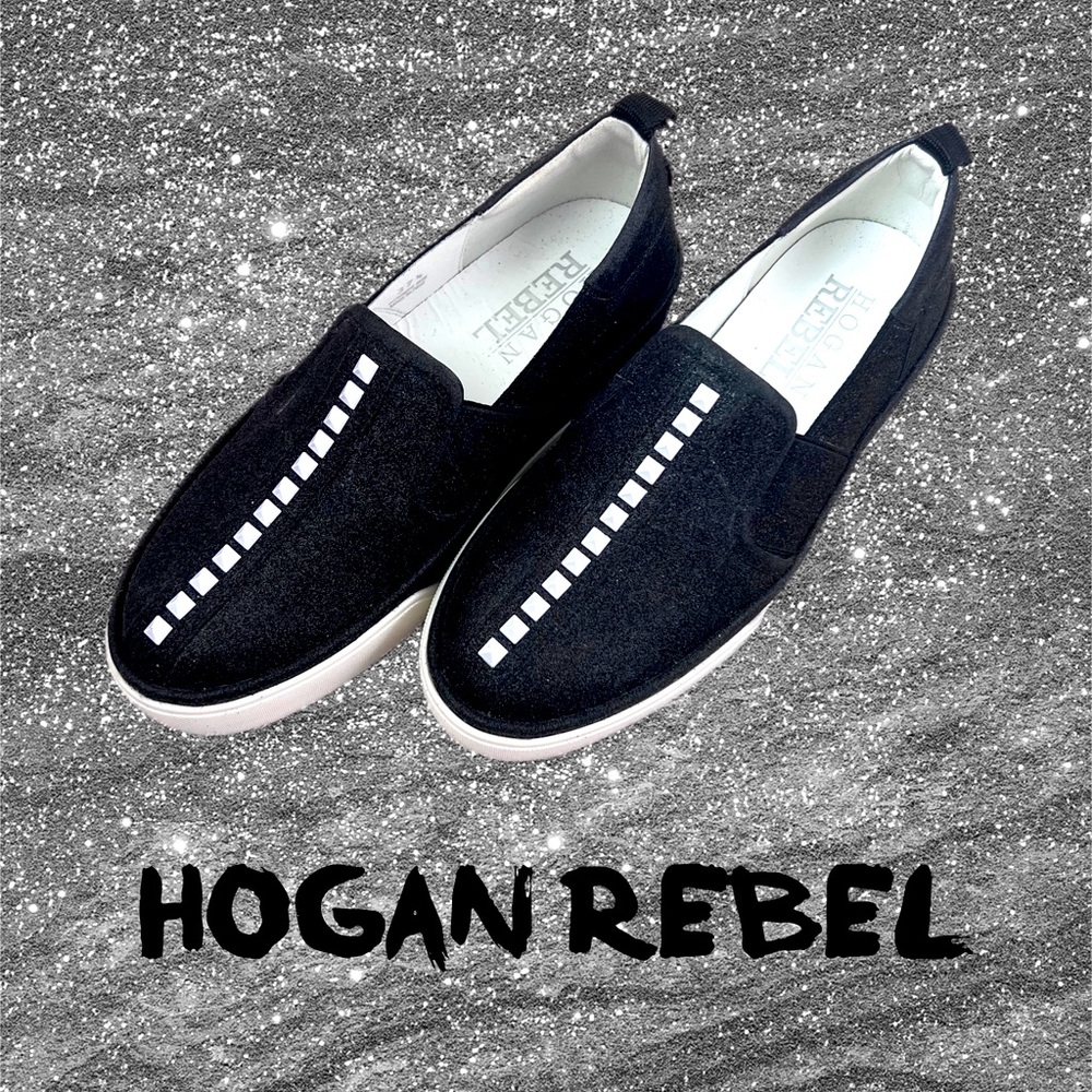 NWT Hogan Rebel Black Glitter Slip Ons